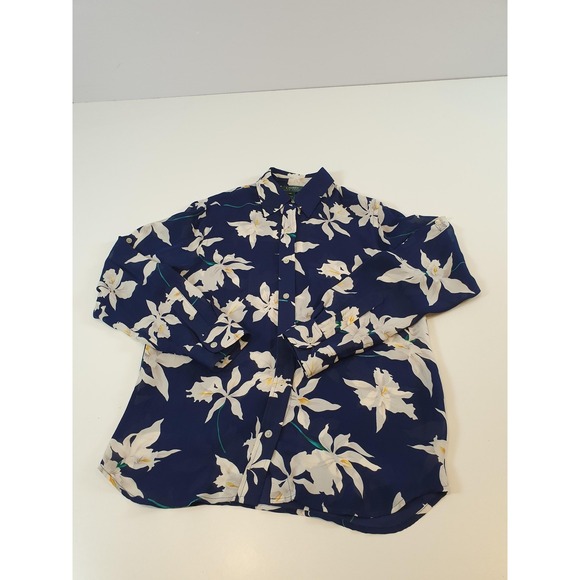 Lauren Ralph Lauren Shirt Womens Medium Silk Floral Button Up Blouse Top - Picture 1 of 10